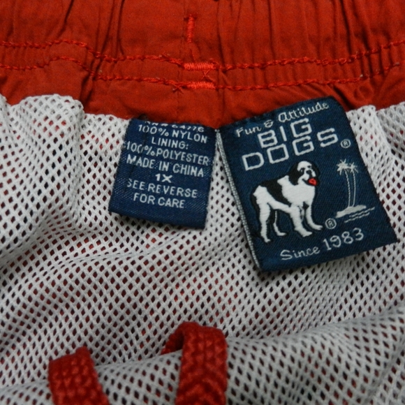 VINTAGE Big Dogs Swim Trunks Shorts Women's XL Orange Nylon Lined Logo - Picture 6 of 12